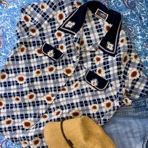 90s Vintage Daisy + Plaid Americana Button-Down Shirt